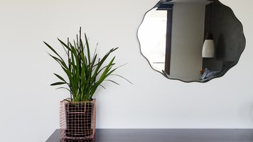 Home interior decor details copper wire basket and mirror